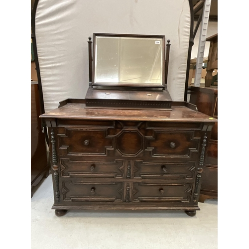 304 - VINTAGE OAK 3 DRAWER BEDROOM CHEST COMPLETE WITH FREESTANDING MIRROR H57