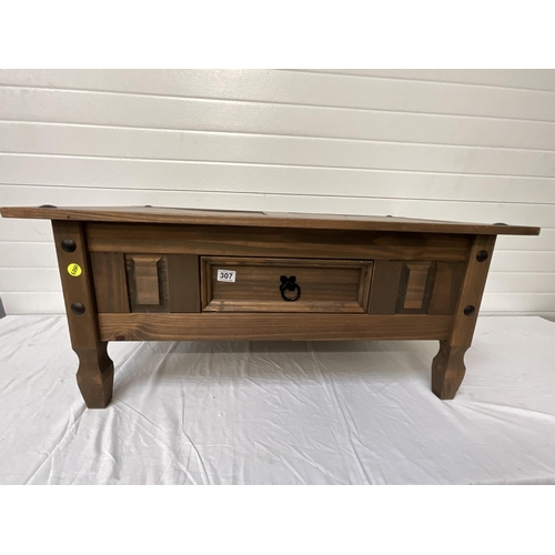 307 - MODERN MEXICAN PINE COFFEE TABLE WITH DRAWER H18