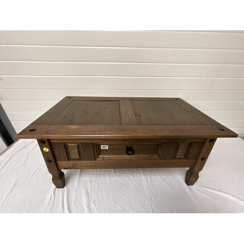 307 - MODERN MEXICAN PINE COFFEE TABLE WITH DRAWER H18