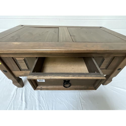 307 - MODERN MEXICAN PINE COFFEE TABLE WITH DRAWER H18