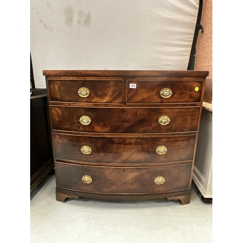 308 - GEORGIAN MAHOGANY BOW FRONT 2 OVER 3 BEDROOM CHEST H39