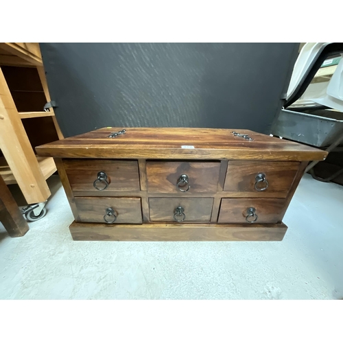 312 - MODERN ACACIA WOOD COFFEE TABLE WITH 6 DRAWERS AND STORAGE H16