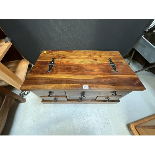 312 - MODERN ACACIA WOOD COFFEE TABLE WITH 6 DRAWERS AND STORAGE H16