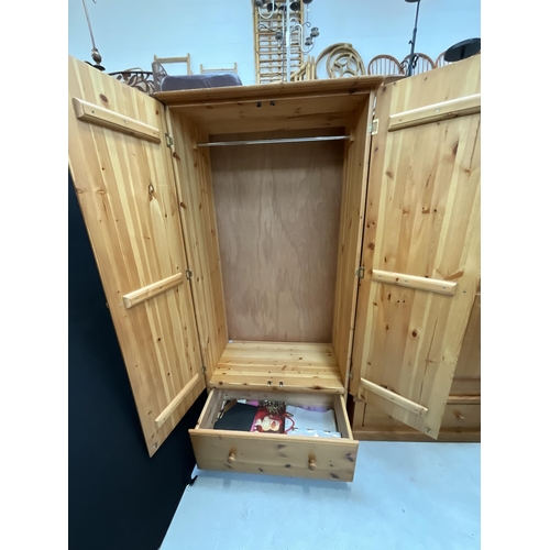 313 - MODERN PINE DOUBLE WARDROBE WITH DRAWER TO BASE H73