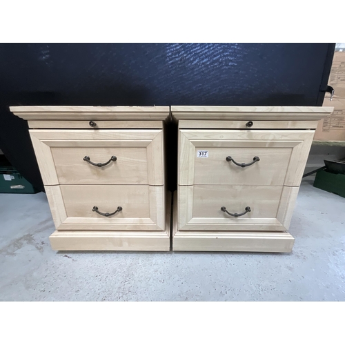 317 - MODERN BEECH EFFECT BEDSIDE CHESTS WITH SLIDES TO TOP AND 2 DRAWERS BELOW H23