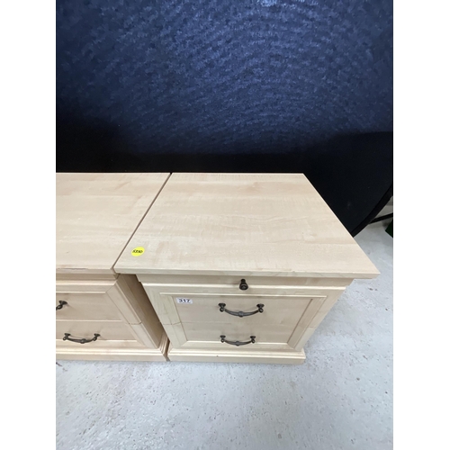 317 - MODERN BEECH EFFECT BEDSIDE CHESTS WITH SLIDES TO TOP AND 2 DRAWERS BELOW H23