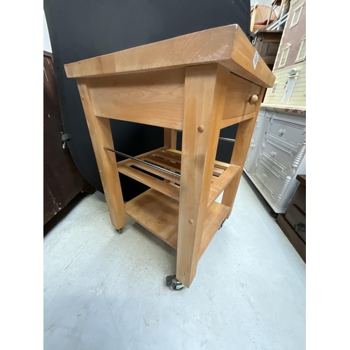 329 - MODERN LIGHT OAK KITCHEN WORK TABLE WITH DRAWER H35