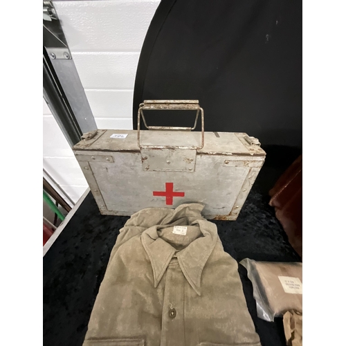 384 - VINTAGE LEATHER SUITCASE, BRIEFCASE AND AMMUNITION BOX