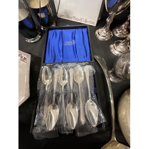 391 - BOX OF SILVER PLATED WARE