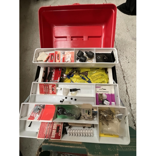 436 - BOX OF HARDWARE AND TOOL BOX AND CONTENTS