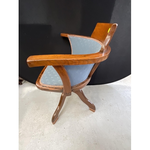 354 - VINTAGE OAK UPHOLSTERED SWIVEL OFFICE CHAIR