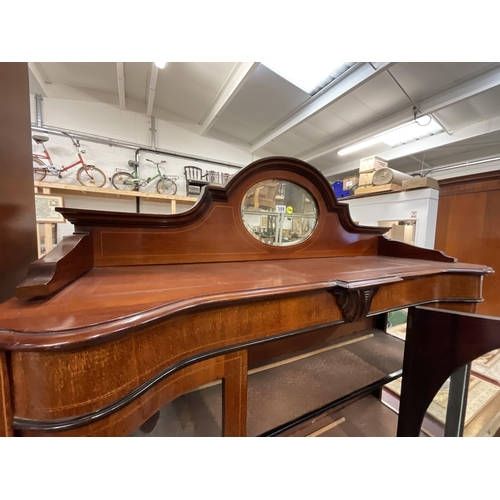 359 - EDWARDIAN MAHOGANY INLAID DISPLAY CABINET WITH CENTRAL MIRROR TO BACK ON CABRIOLE LEGS H73