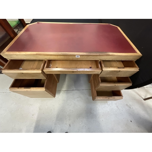 362 - ART DECO TWIN PEDESTAL KNEEHOLE DESK WITH 6 DRAWERS AND RED LEATHER INSET TOP H30