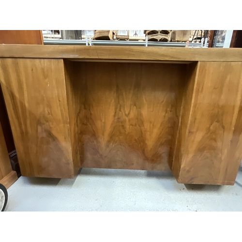 362 - ART DECO TWIN PEDESTAL KNEEHOLE DESK WITH 6 DRAWERS AND RED LEATHER INSET TOP H30