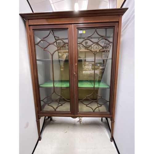 368 - EDWARDIAN MAHOGANY INLAID DISPLAY CABINET ON SABRE FEET H63