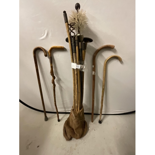 122 - QTY OF WALKING STICKS AND DRAINING RODS