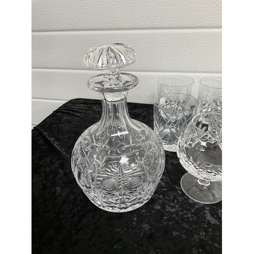 13 - BOX OF GLASSES TO INCLUDE CUT GLASS , DECANTER, WINE GLASSES ETC