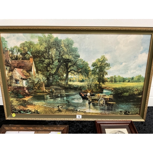 16 - 3 FRAMED PRINTS DEPICTING GEORGIAN COUPLE, PRINT OF THE HAYWAY BY CONSTABLE - LARGEST 42