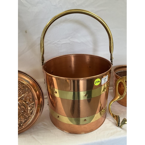 17 - COPPER WARMING PAN, COPPER COAL BUCKET ETC