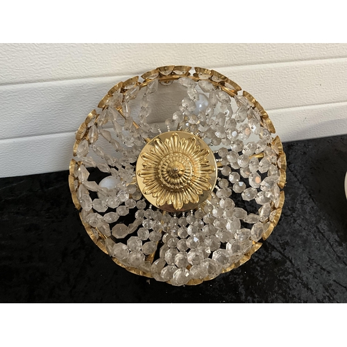 2 - ART DECO GLASS SHADE AND BRASS EFFECT CEILING LIGHT