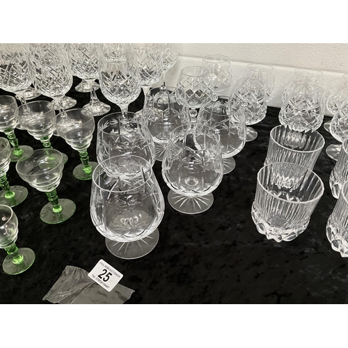 25 - QTY OF GLASSES TO INCLUDE CUT GLASS , WINE GLASSES ETC