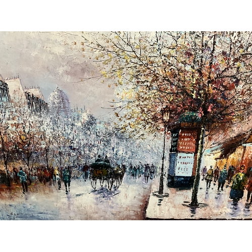 6 - 2 PICTURES - 1 OIL PAINTING PARIS SCENE AND CANVAS PRINT MOUNT FUJI - 40