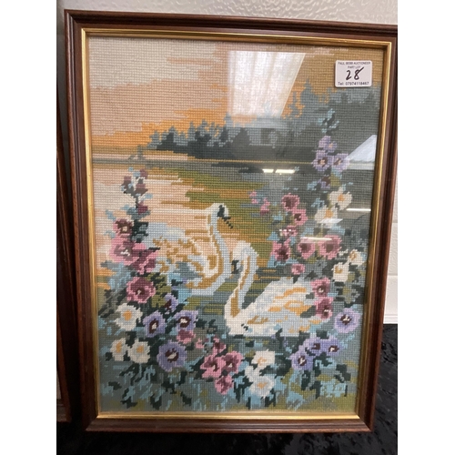 28 - 3 FRAMED TAPESTRIES DEPICTING SWANS/BIRDS
LARGEST 27