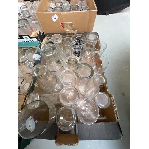 30 - 4 BOXES OF GLASSWARE TO INCLUDE ADVERTISING GLASS