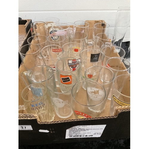 31 - 3 BOXES OF GLASSWARE TO INCLUDE ADVERTISING BEER GLASSES