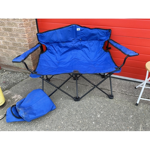 44 - FOLDING DOUBLE CAMPING CHAIR IN CARRYING CASE A/F, 2 FOLD UP STOOLS