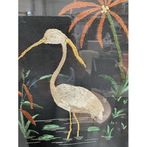 48 - FRAMED GLAZED EMBROIDERY OF HERON 21