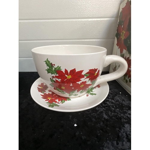 55 - GIANT TEA CUP PLANTER IN BOX H7.5