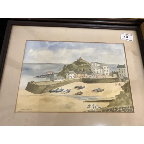 56 - QTY OF FRAMED AND GLAZED PICTURES TO INCLUDE WATERCOLOUR OF COVE ETC AND 3 FRAMED PICTURES
LARGEST 2... 