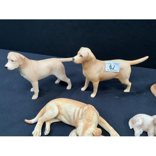 62 - 6 CHINA LABRADOR FIGURES INCLUDING BESWICK EXAMPLES