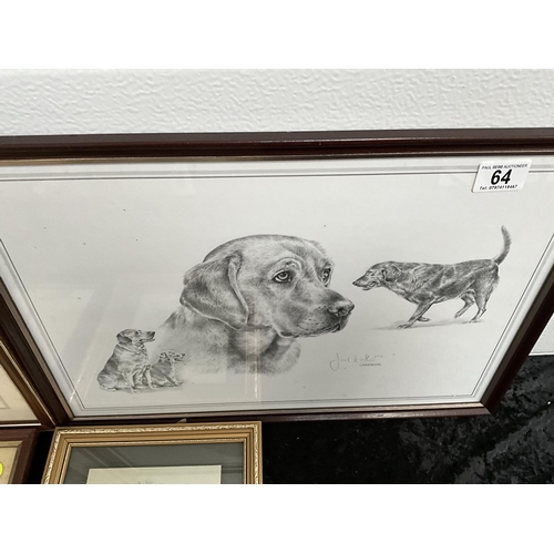 64 - 4 FRAMED PRINTS OF DOGS - LARGEST 22