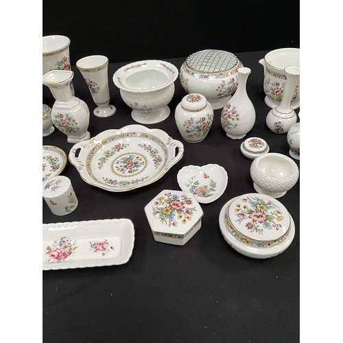 65 - BOX OF COALPORT CHINA INCLUDING VASES, TRINKETS ETC