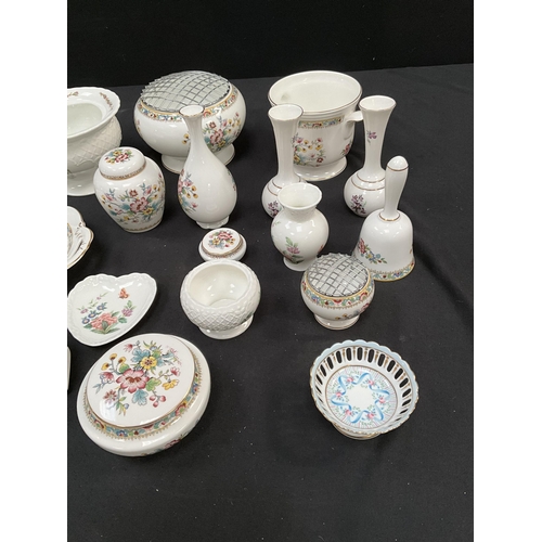 65 - BOX OF COALPORT CHINA INCLUDING VASES, TRINKETS ETC