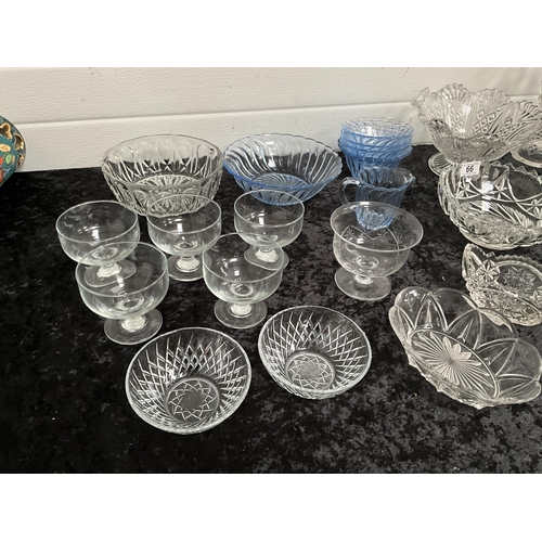 66 - BOX OF GLASS FRUIT BOWLS TO INCLUDE BLUE GLASS FRUIT SET