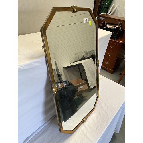 67 - VINTAGE BEVEL EDGE BRASS FRAMED WALL MIRROR 29