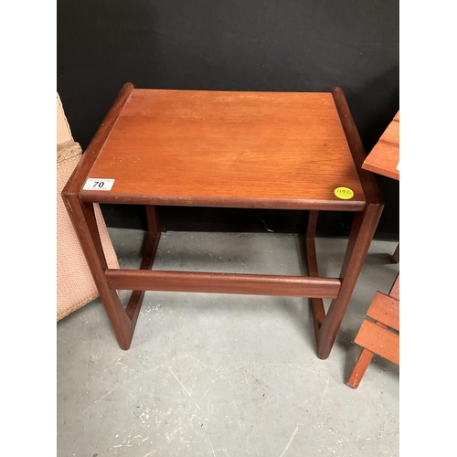 70 - G PLAN LAMP TABLE, WICKER BEDSIDE CUPBOARD AND FOLD OUT SIDE TABLE