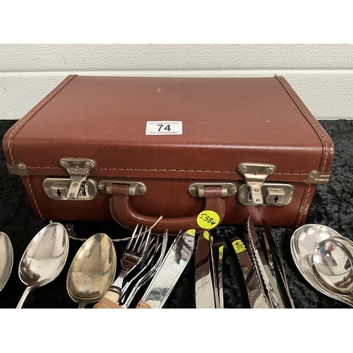 74 - SMALL VINTAGE VANITY CASE FULL OF CUTLERY