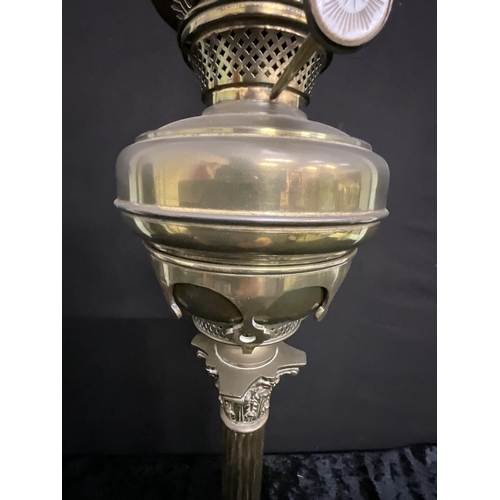 92 - BRASS CORINTHIAN  COLUMN OIL LAMP - FUNNEL NO SHADE H36