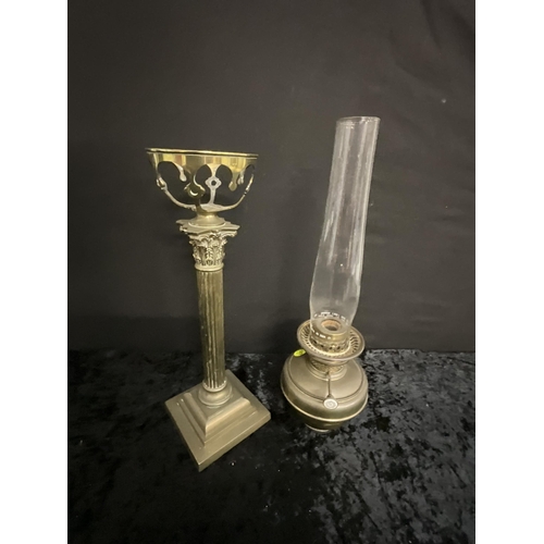 92 - BRASS CORINTHIAN  COLUMN OIL LAMP - FUNNEL NO SHADE H36