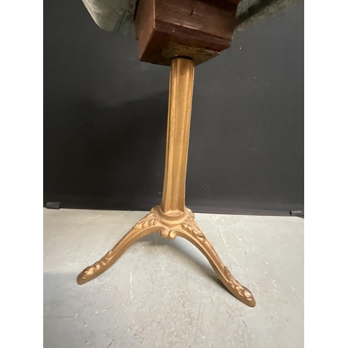 103 - CAST BASE WITH BRASS BACK RAIL PIANO STOOL WITH UPHOLSTERED SEAT H24