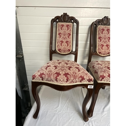 129 - 4 REPRODUCTION MAHOGANY DINING CHAIRS WITH UPHOLSTERED BACK AND SEAT