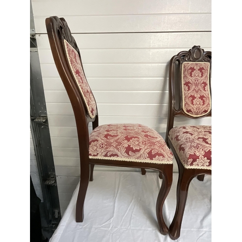 129 - 4 REPRODUCTION MAHOGANY DINING CHAIRS WITH UPHOLSTERED BACK AND SEAT