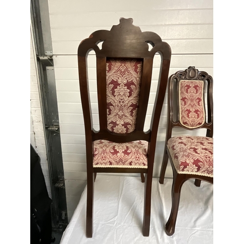 129 - 4 REPRODUCTION MAHOGANY DINING CHAIRS WITH UPHOLSTERED BACK AND SEAT