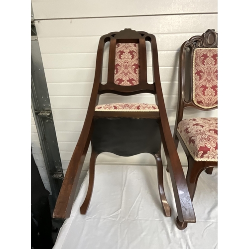 129 - 4 REPRODUCTION MAHOGANY DINING CHAIRS WITH UPHOLSTERED BACK AND SEAT