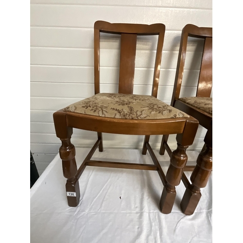 130 - 4 OAK VINTAGE DINING CHAIRS WITH POP OUT SEAT PADS