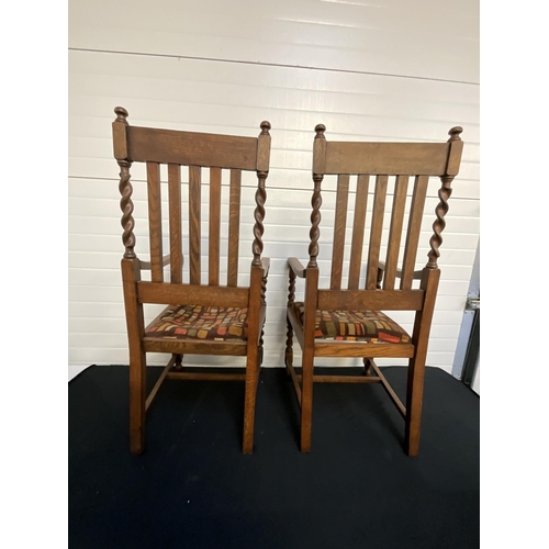 135 - PAIR OF OAK ARMCHAIRS WITH BARLEYTWIST SUPPORTS